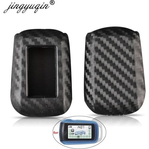 Jingyuqin Carbon Silicone Key Case For Russian Starline A92/A94/V62/A62/A64 Tamarack 2 Way Car Alarm LCD Remote Control Keychain