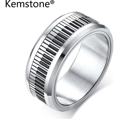 Kemstone Creatived Stainless Steel Black White Piano Key 8MM Spinner Ring Jewelry Men Gift