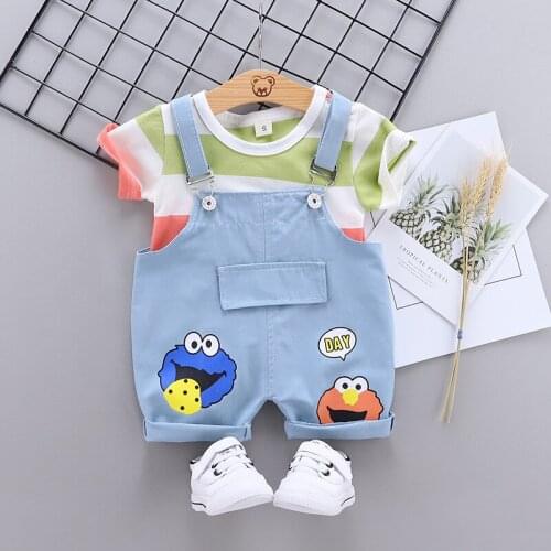 Top and Top Baby Boy Clothing Sets Infants Newborn Boy Clothes Shorts Sleeve Tops+Overalls 2PCS Outfits Summer Bebes Clothing
