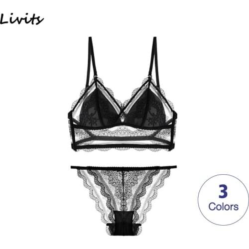 LORIOT Lingerie Set For Women Bra Panty Padded Backless Wireless Lace Adjustable Bralette Brassiere Underwear Sexy Casual SA1266