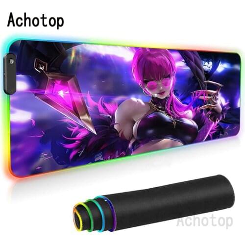 KDA Mouse Pad Rgb Led Seraphine Akali Kayn Mouse Mat LED Ashe Leona Nami Neeko Katarina Figure LoL desk Mousepad Gaming Gloway