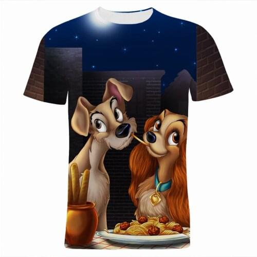 Lady And The Tramp Fashion Womens T Shirt Summer Cartoon Anime Clothes Children Disney 3D Print Men Tee Shirts