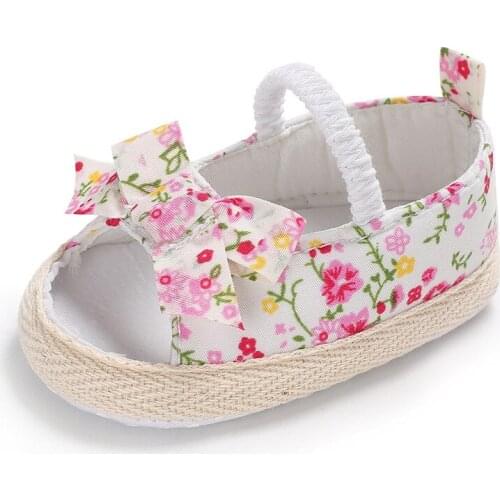 Newborn Infant Summer Princess Baby Girl First Walker Bow Slip Print Baby Soft Sole Childrens Shoes
