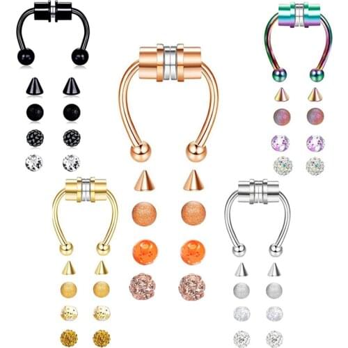 Magnetic Septum Nose Rings Magnetic Nose Rings for Women Men Horseshoe Fake Piercing Clip On Nose Hoop Rings Stainless Steel