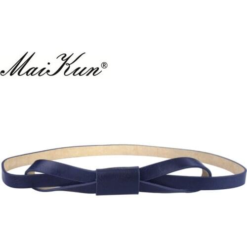 MaiKun Thin Belts for Women Luxury Brand PU Leather Female Belt Designer womens Bowknot Belt for Wedding Dress