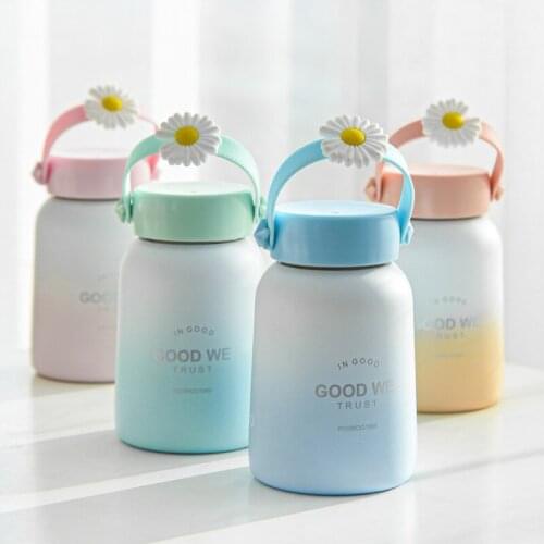 Cute mini stainless steel thermos cup small daisy handle water cup student drinking cup customized logo wholesale
