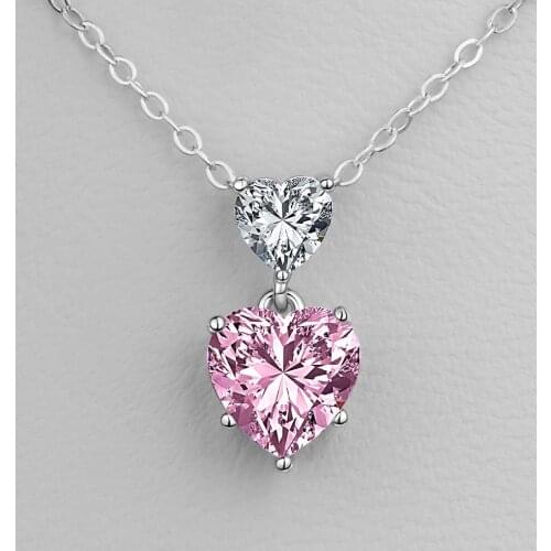 Fashion Really 925 Sterling Silver Necklace Heart Pink CZ Wedding Pendant Necklace for Women Cute girl Jewelry gift Wholesale
