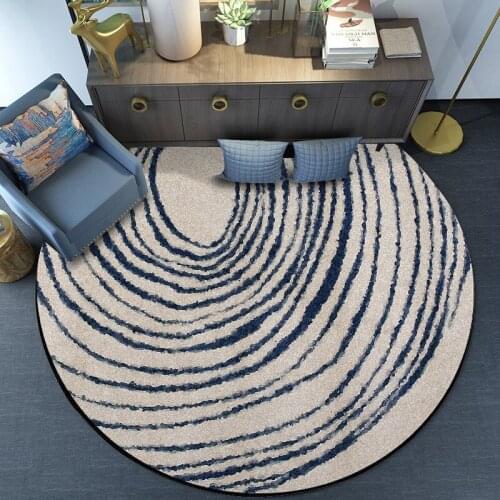Fashion Simple Grey Blue Irregular Arc Line Round Bedroom Living Room Crystal Velvet Carpet Floor MatCustom Size