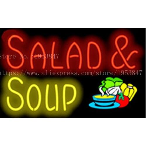 Salad & Soup Neon sign Real Glass Tube Bulbs Light Bar Beer Club Decoration Signboard drink Deli Shop Store 19"x15"