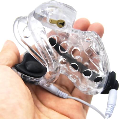 New Venting Hole Design Electric Shock Male Chastity Device With 4 Penis Rings,Electro Cock Cage,Penis Lock,Sex Toys For Men