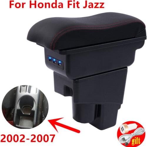 For Honda Fit Jazz hatchback armrest box central Store content Storage box with cup holder ashtray USB interface 2004-2007