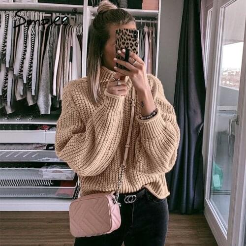 Simplee Winter Pullovers Knitted Sweater Women Casual Sweaters Jumper Solid Khaki Female Turtleneck Sweater Knitwear Pull Femme