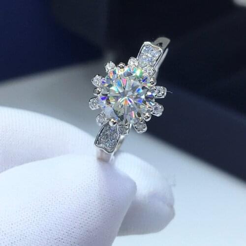 Geoki Luxury 925 Sterling Silver Passed Diamond Test Perfect Cut 1 Ct D Color VVS1 Miossanite Cat Ear Bud Ring Wedding Jewelry