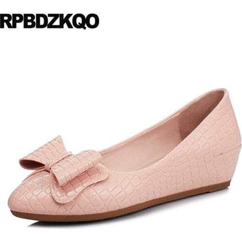 Blue Snakeskin Ladies Wedge Sweet Bow Pink Pumps White Shoes Snake Low Heels Patent Leather Size 4 34 Pointed Toe Cute Medium