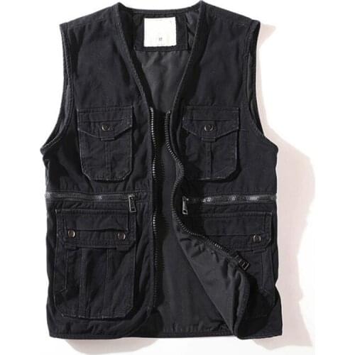 Multi Pockets Tactical Clothing for Male Photographer Outerwear Reporter Travel Vest 100% Cotton Men Cargo Sleeveless Jacket