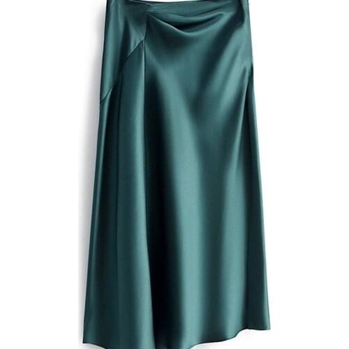High-waisted Skirt Women Summer Large Size Solid Elegant Silk Satin A-line Skirts Womens Midi Irregular Long Skirt Office Lady