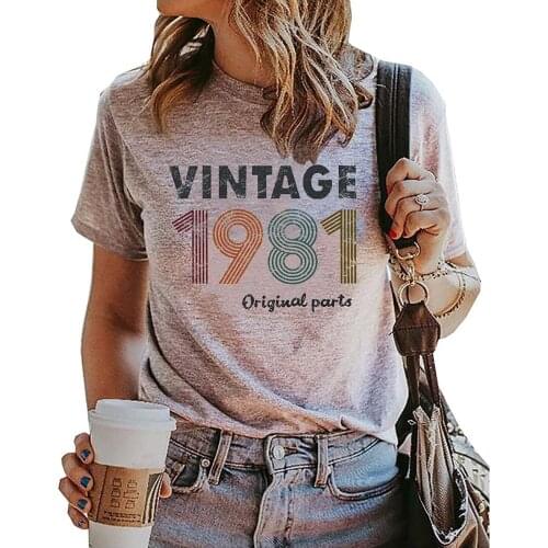 Streetwear Top T Shirt For Women T-shirt Harajuku Vintage 1981 Digital Print Casual T-shirts Summer New Oversize Loose Women Tee