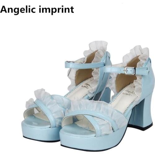 Angelic imprint handmade woman mori girl lolita cosplay shoes lady high thin heels pumps women princess dress sandals lacework