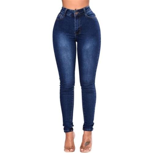 Womens Skinny High Stretch Jeans Casual Solid Color Pencil Pants Hot Sale High Waist Trousers For Female