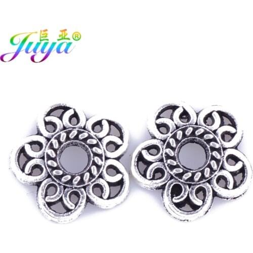 Antique Silver Color Floating Flower 11mm Bead Caps Accessories For Women Natural Stones Beadwork Jewelry Making