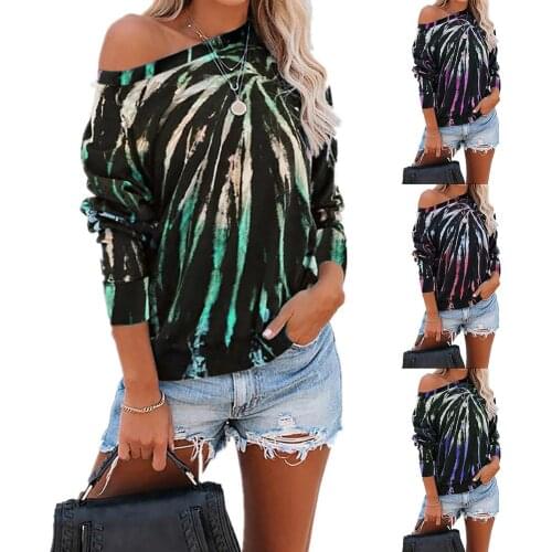 Women Tie Dye Sweater Long Sleeve O Neck Loose Soft Top T Shirt Pullover Blouse