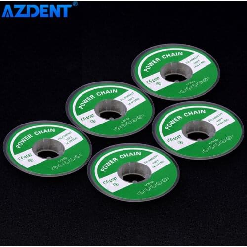 AZDENT 5 Rolls Dental Orthodontic Elastic Ultra Power Chain Rubber Band Transparent Color Size Long Short Continuous