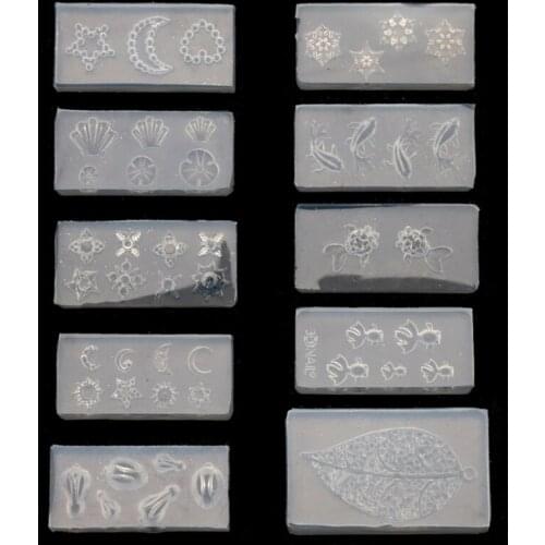 10 Styles Small Size Goldfish Leaf Mold Snowflake Rabbit Pendant Resin Mold Moon Star Sun Resin Fillings Mold Resin Tool