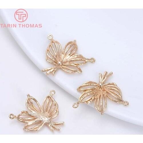 6PCS 22x24MM 24K Champagne Gold Color Plated Brass Tree Leaf Leaves Charms Pendants High Quality Diy Jewelry Accessories