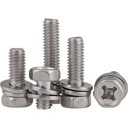 5/10/20pcs Hexagon Head Phillips Screws Washer Bolts Set A2 Stainless Steel M3 M4 M5 M6 M8