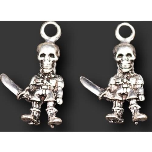 5pcs Silver Plated 3D Punk Style Skull Warrior Necklace Earrings Pendant DIY Charm Jewelry Crafts Metal Accessories A1250