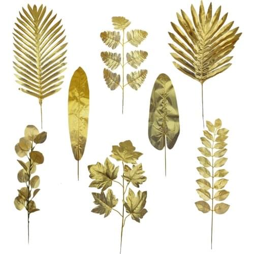 5pcs Gold Palm Leaves Artificial Plants Silk Maple Leaf for Home Wedding Party Decoration Flower Arrangement Vase Ornament