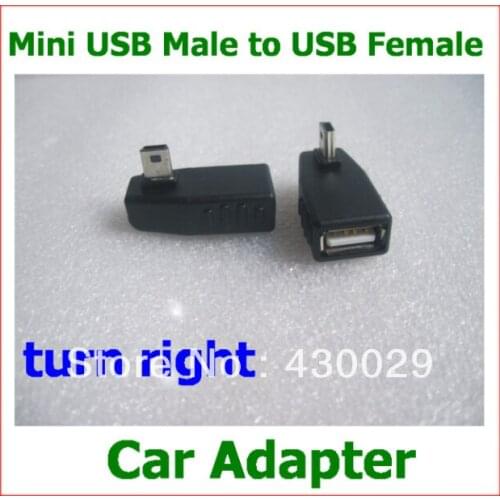 50pcs Car Adapter T style Mini USB Male to USB Female Adapter Turn Right USB Converter MP3 Connector USB OTG Host Free Shipping
