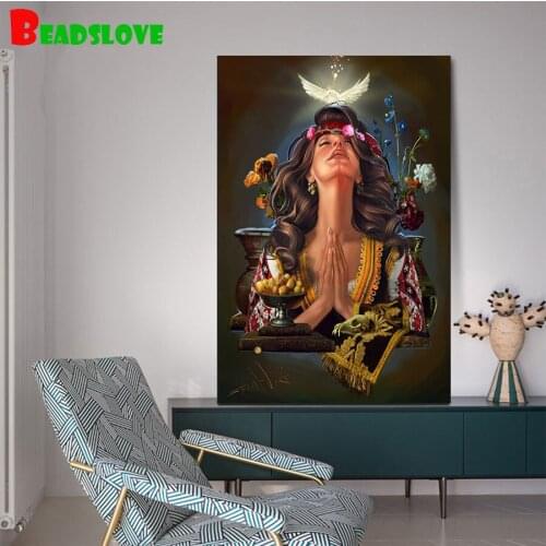 5D round drill DIY Diamond Embroidery Dove indian woman Diamond Painting Cross Stitch Mosaic Full Square Rhinestones B48