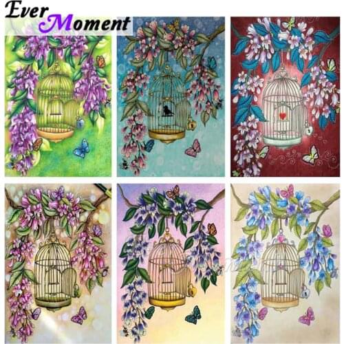 Ever Moment Diamond Painting 5D DIY Cage Flower Bee Butterfly Rhinestone Full Square Drill Diamond Embroidery Mosaic ASF2021
