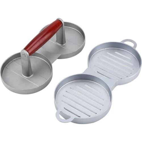Non-Stick Double Burger Press Mold Hamburger Meat Beef Kitchen Tools Double Handle Burger Pressure With Wooden Handle