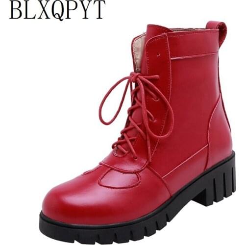 BLXQPYT High Quality Pu Leather Women Ankle Boots Fashion Platform Chunky Heels Short Winter warm Shoes Woman Size 33-43 230