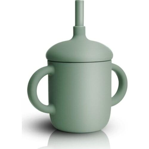 Bopoobo Solid Color Baby Food Grade Silicone Straw Drinking Training Kids Feeding Drinking Cup Learning Drinking Cup BPA Free