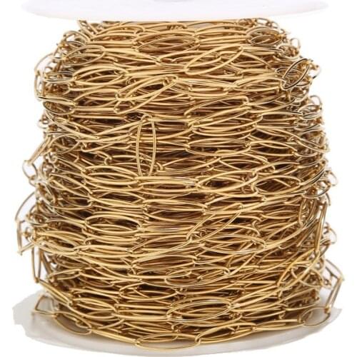1 Meter 6x20mm Long O Handmade Chains Stainless Steel Gold Oval Textured Soldered Cable Chain Findings Lead Free