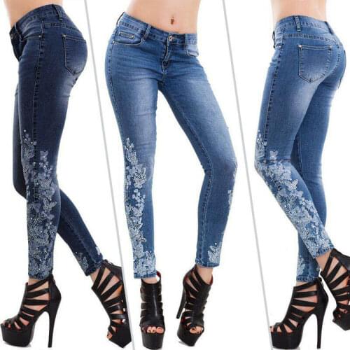 Women Skinny Stretch Jeans Embroidered High Waisted Butt Lift Fitted Denim Pants