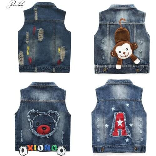 2-5Years Children Kids Little Boys Denim Vest Spring Autumn Sequins Owl Vest Coat