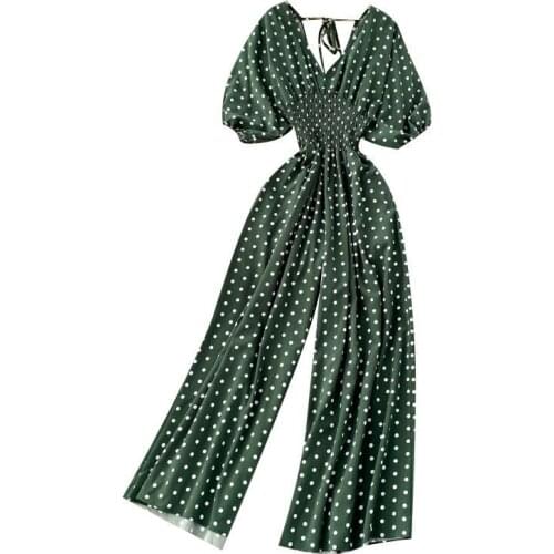 The European and American fashion show thin long vacation storm points hubble-bubble sleeve waist width conjoined pants legs