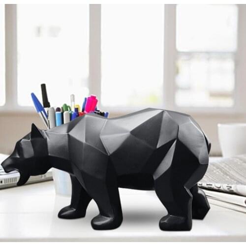 Bear Resin Statue Model Black Bear Sculpture Geometric Wildlife Male Bear Decor Home Office Animal Statues Craft Orament Gift