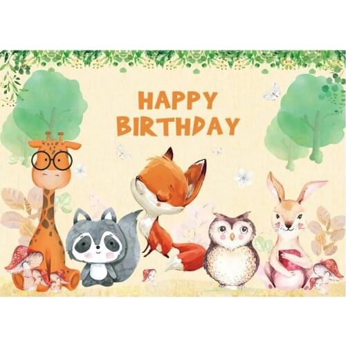 Happy Birthday Cute Animals Backdrop Photography Background Celebration Photo Booth Studio Decor