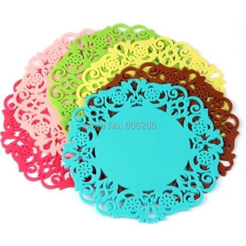Creative household supplies Nonslip Cushion Cup mat Lovely Silicone Lace Rubber Flower Cup Coaster 100pcs/Lot