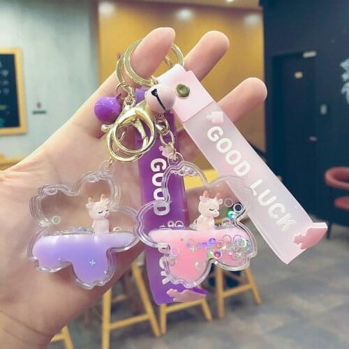 Creative Sakura Fawn Floating Acrylic Keyring Into Oil Drifting Bottle Keychain Pendant Car Backpack Keyfob Gift for Women Men