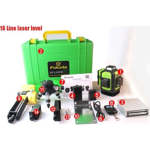 Fukuda Newest 4D laser level 16/12 lines 532 NM Green laser level Automatic Self Leveling 360 Vertical&Horizontal Tilt & Outdoor