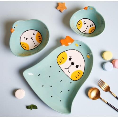 Cartoon ceramic tableware childrens rice noodles creative personality household plates and bowls set