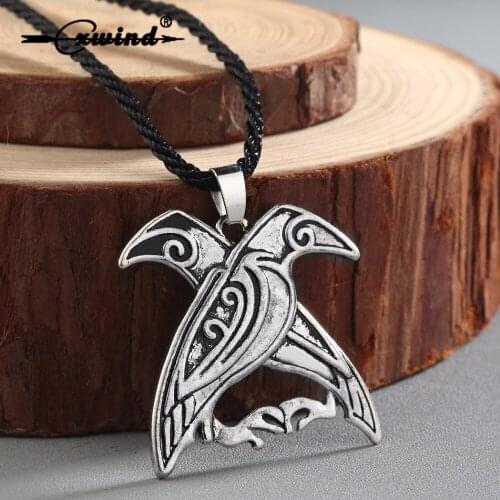 Norse Viking Mythology Jewelry Odins Ravens Pendant Necklace Double Bird Talisman Necklaces Men fashion Jewelry