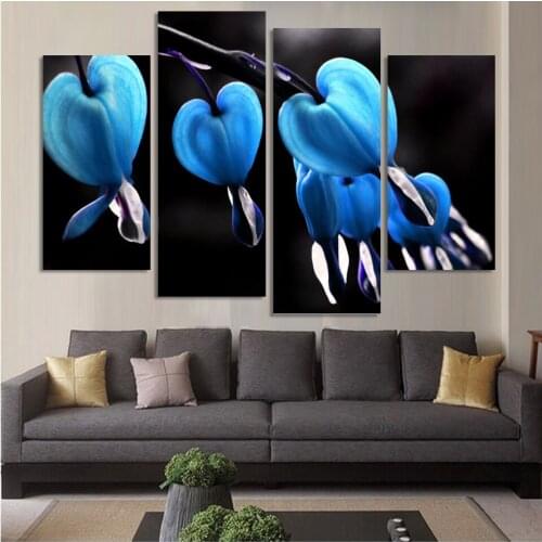 Popular 4 PCS free shipping Hot Sell Modern Wall Painting blue flower canvas Home Decorative poster Art Picture Unframed
