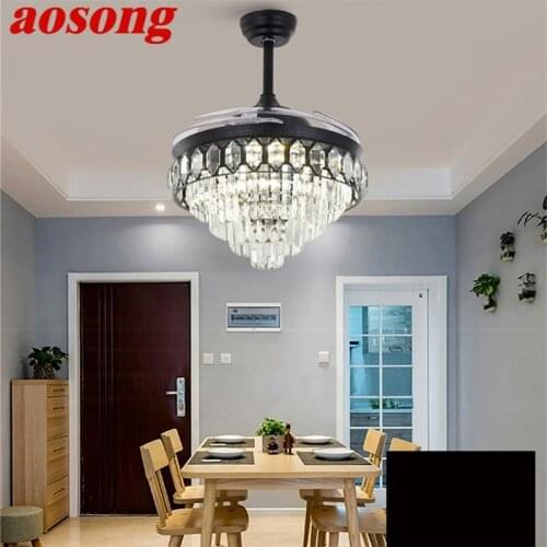 AOSONG Ceiling Fan Light Invisible Crystal LED Lamp With Remote Control Modern Luxury For Home